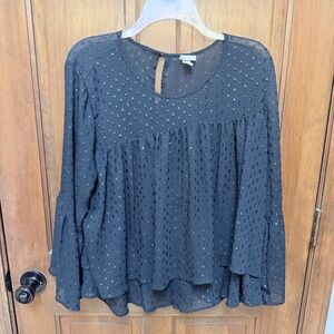 a new day Black Textured Babydoll Long-Sleeve Blouse